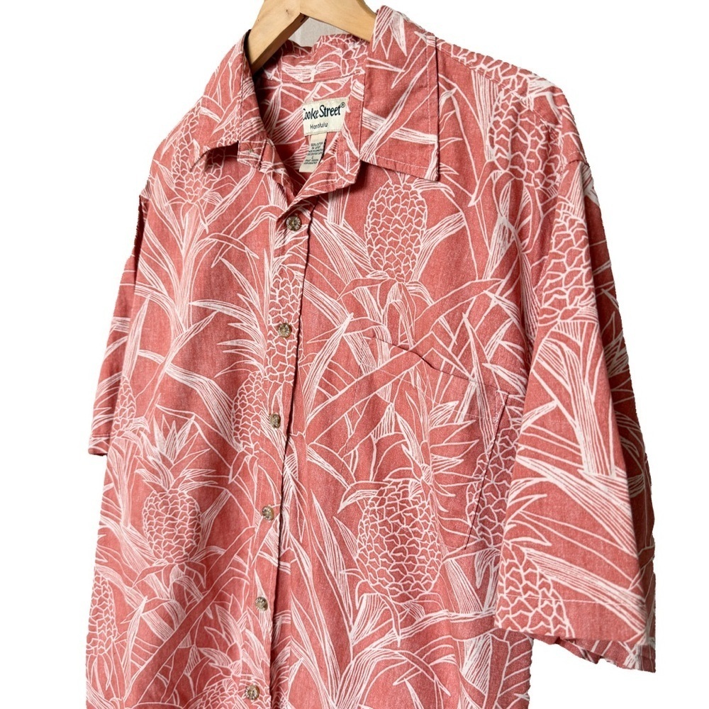 Cooke Street Men's L Coral & Ivory Hawaiian Shirt Short Sleeve Button-Up Casual
